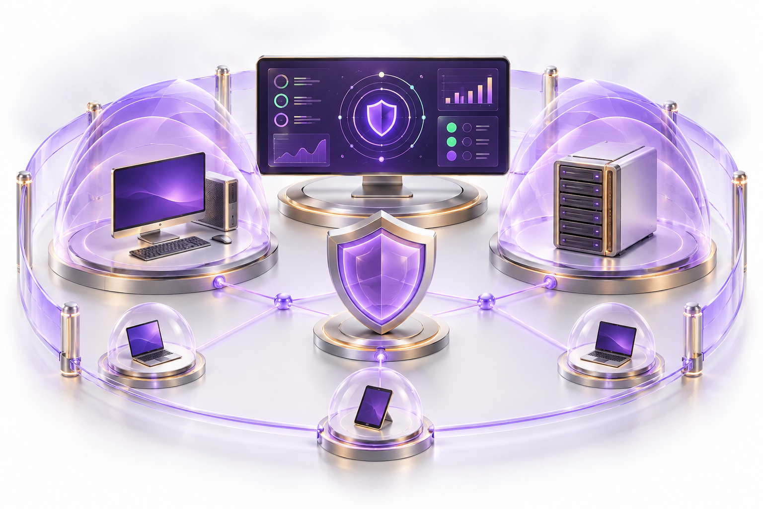 Equipos y servidores protegidos por varias capas de seguridad y supervisión.